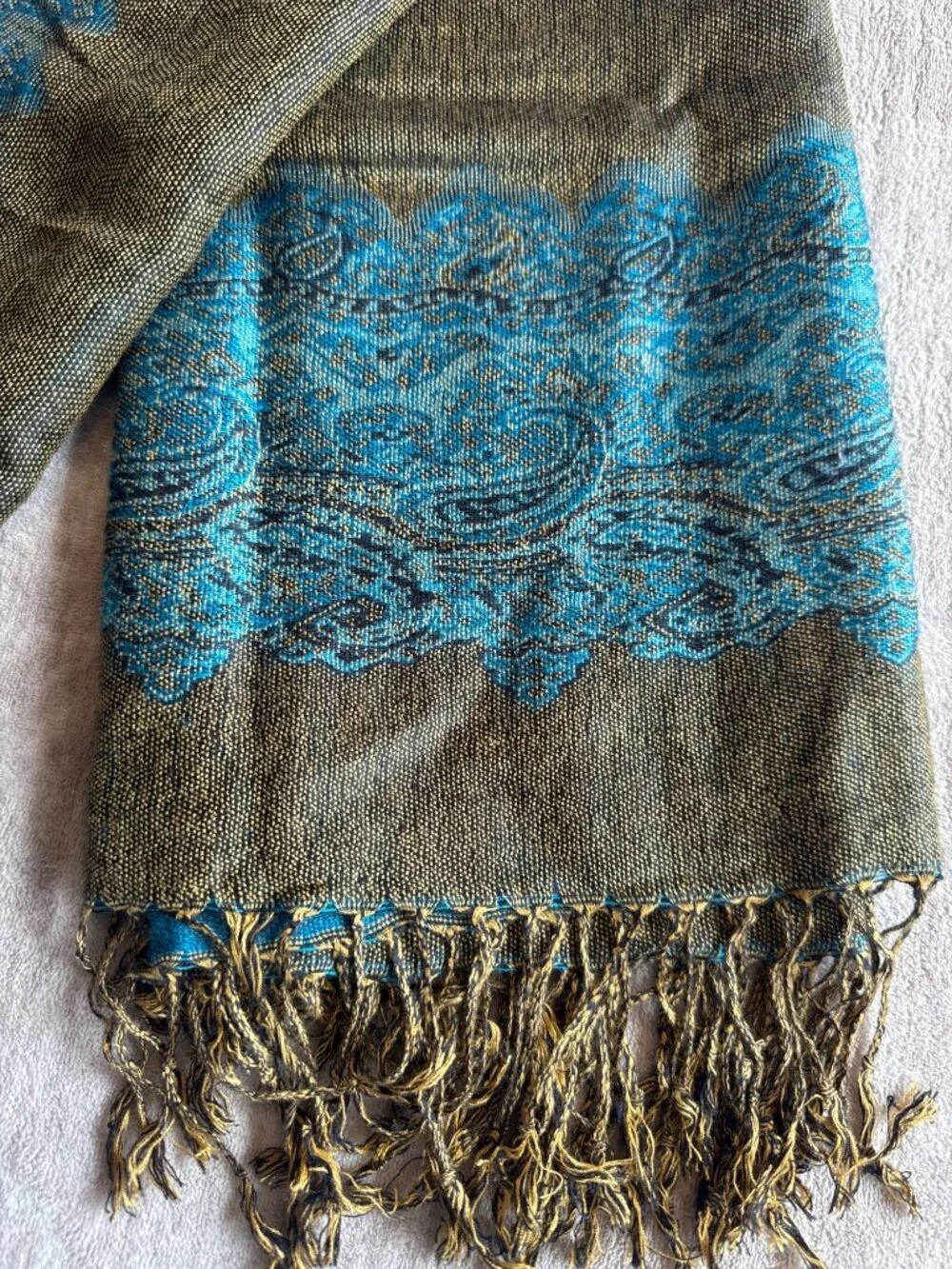 Woven Rectangle Women's Fashion Scarf with Fringe Blue Yellow Black Fall